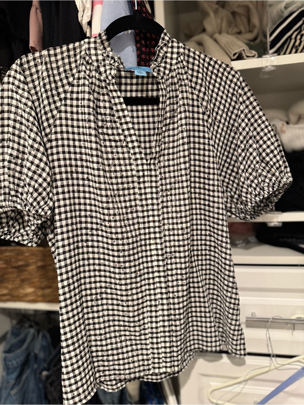 CeCe Black and White Gingham Short-Sleeve Shirt